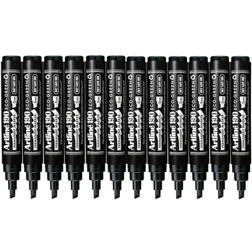 Image of Artline Eco Black Permanent Marker Pens (Pack of 12) 2-5mm Nib for Home and Office Use, Signage and Crafts, Dry Safe for 2 Weeks Uncapped, Waterproof, Non-Toxic - Genuine Permanent Marker Pens Black
