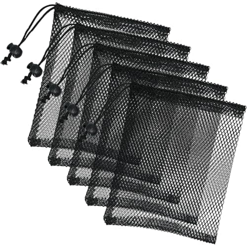 Image of LICQIC 5 Pcs Polyester Mesh Drawstring Bag, Net Bags for Swimming Beach Pool ToysEquipment