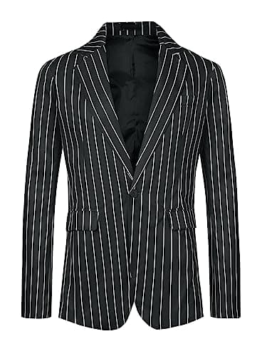 Image of Lars Amadeus Stripes Blazers for Men's Slim Fit Single Breasted Business Color Block Sports Coat Black White XL