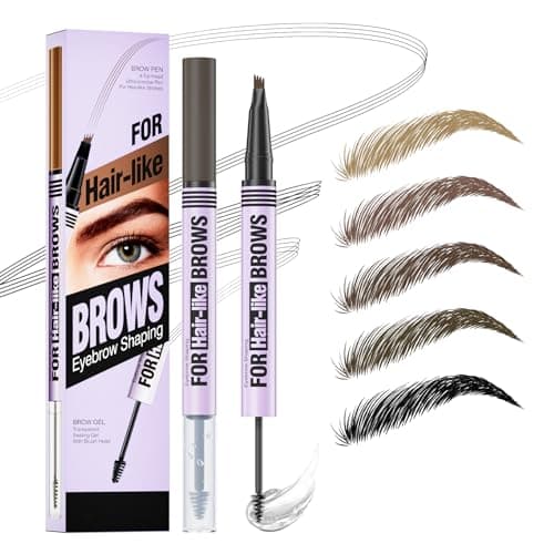 Image of Eyebrow Pencil, Microblading Eyebrow Pen with Gel, 2-in-1 Dual-Ended Eye Brow Pencil with 4 Fork Tip, Waterproof Brow Pencil for Natural Makeup, Precise, Shapes, Long-Lasting (Light Brown)