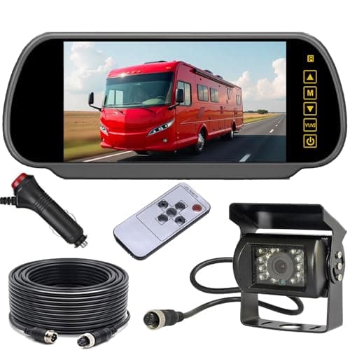 Image of 4Pin 7 Inch Rear View Mirror Monitor +18LEDs Night Vision Waterproof Reversing Backup Camera with 15M(49ft) Cable for 12V-24V Truck Caravam Trailer Motorhome