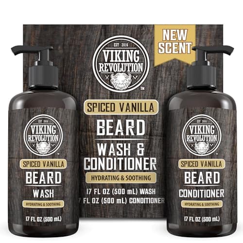 Image of Viking Revolution - Beard Shampoo And Conditioner - Natural Beard Wash & Beard Conditioner With Argan & Jojoba Oils - Softens & Strengthens - Gifts For Men - Spiced Vanilla - 2 x 500 ml