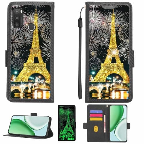 Image of Aroepurt Case Compatible for Multilaser multi G MAX 2 G4 Phone Case Flip Cover [with Tempered Glass Screen Protector][RFID Blocking][Gold Glitter+Luminous] LPT-TT