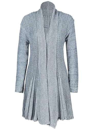 Image of shelikes Womens Knitted Cardigan Long Full Sleeve Knitwear Cardigans Classic Solid Sweater Jacket Coat Grey