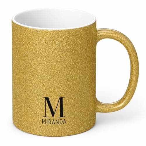 Image of Personalised Gold Glitter Metallic Mug 330ml Ceramic Coffee Cup with Custom Name & Initial – Luxury Mirror Finish Tea Mug for Birthday Present, Christmas, Wedding Gift, Anniversary for Her Him Mum Dad