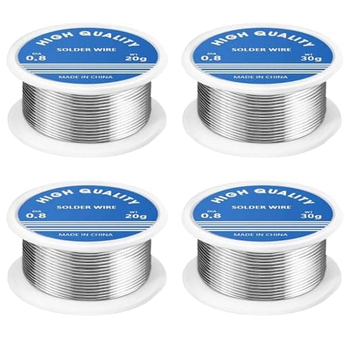 Image of Solder Wire, Soldering Flux, 4 Rolls Leaded Solder, Flux Core Welding Wire 0.8mm, Leaded Solder for Electronic Electrical Soldering Components Repair and DIY, Compact Size 4.5 by 2.3 Cm