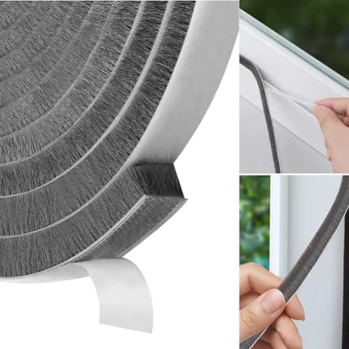 Image of Weather Stripping Door Seal Brush for Sliding Windows/Doors Frame Side, Felt Pile Self Adhesive Brush Seal Strip Sealer Air Draft Stoppers, (10 Meters(L) x 9 mm(W) x 9mm(T), Grey)