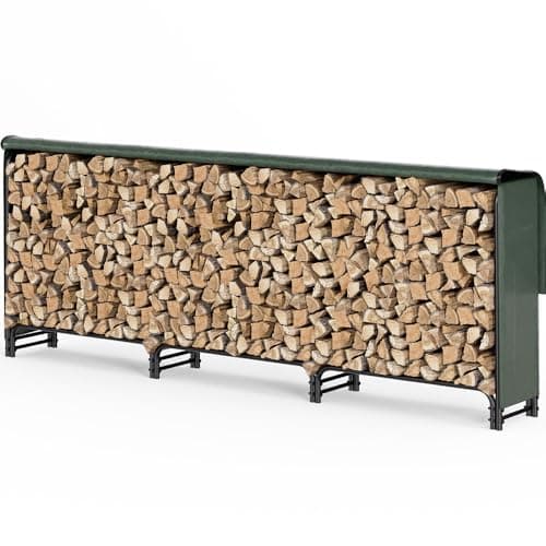 Image of VOUNOT® Firewood Log Rack with Waterproof Cover, Metal Log Store Outdoor, 300 x 115 x 40 cm, Green