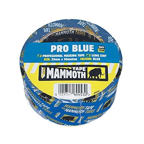Image of Everbuild Mammoth Pro Blue Masking Tape – Easy Tear – High Heat Resistance – UV Resistant – Blue –25mm x 33m Roll