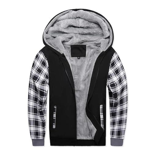 Image of AOTORR Men's Hoodies Full Zip Fleece Jacket Coat Winter Warm Oversized Zip Up Hooded Top with Pockets W02G Black White 2XL
