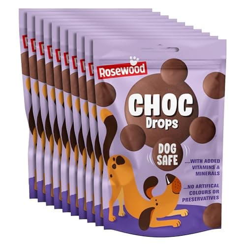 Image of Rosewood Choc Drops for Dogs - Dog Safe Chocolate Treat with Added Vitamins, Cocoa Free, Training Treats for Small, Medium, Large Dogs & Puppies (Case of 10 x 200g)
