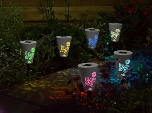 Image of Smart Solar Powered Silhouette Butterfly Stake Lights, 6 pack White & Colour Changing
