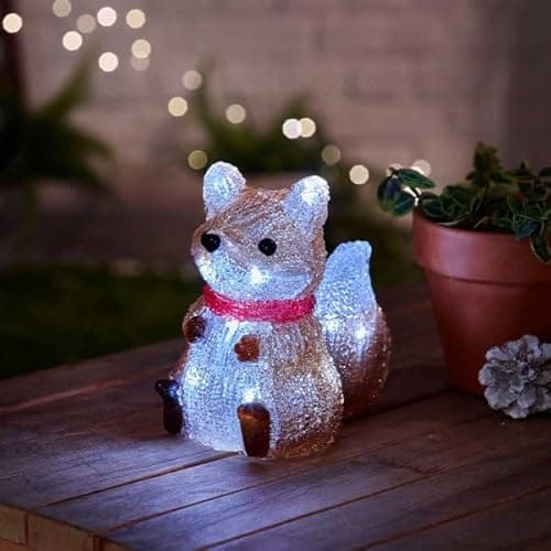 Image of Marco Paul LED Light Up Fox Christmas Decoration – 14 cm Battery-Operated Acrylic Ornament with 12 Cool White LEDs & Auto Timer – Indoor & Outdoor Festive Figure for Xmas Home & Garden Décor