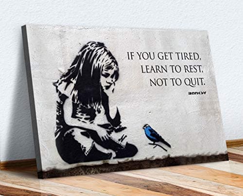 Image of BANKSY GIRL BLUE BIRD QUOTE FRAMED CANVAS WALL ART PRINT ARTWORK GRAFFITI (24in x 16in / 60cm x 40cm), Living Room