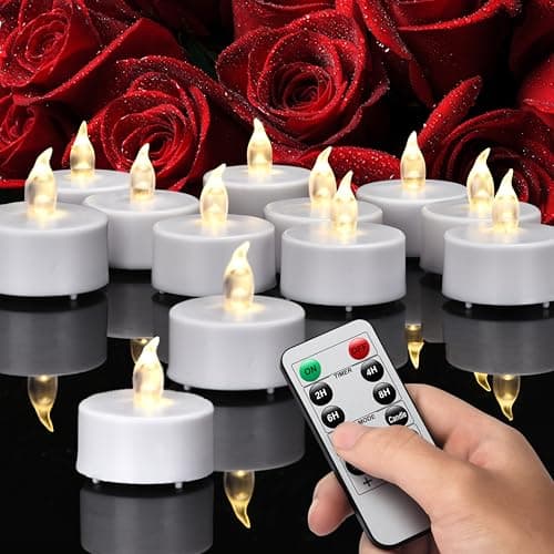 Image of Battery Operated Led Tea Lights Candles with Remote Control, Flickering Flameless Candles with Timer, Long Lasting 400+ Hours Electric Candles for Home Decor, Wedding, Halloween (Warm White, 5 Pack)