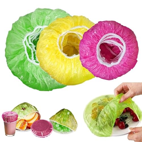 Image of 60PCS Elastic Food Bowl Storage, 6/11/22cm Multi-Size Plastic Bowl Covers, Reusable Food Covers,Semi Transparent Food Cover for Leftovers,Parties,Picnics,Kitchen/Dining Storag(Pink, Green, Yellow)