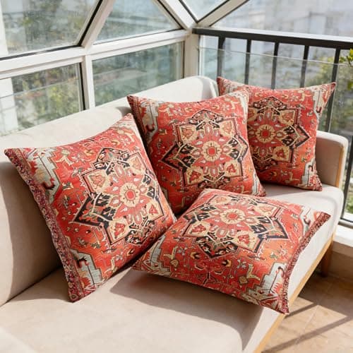Image of Traziewell Cushion Covers 45cm x 45cm Set of 4 Bohemian Style Decorative Throw Pillow Covers Linen Square Pillow Cases 18x18 Inch for Sofa Couch Bedroom Outdoor Home Office Car Decor 2119