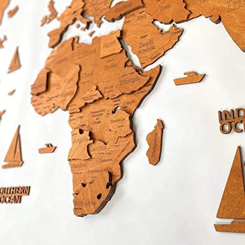 Image of WoodLeo Wooden World Map 3D Art Large Wall Decor - Size (M, L, XL) Any Occasion Gift Idea - Wall Art For Home, Kitchen or Office (SIZE M, WALNUT)