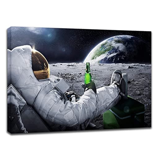 Image of Spaceman Wall Art Decor Pictures - Astronaut Have a Rest on Moon Framed Paintings for Teens Bedroom Decor / Real Outer Space Themed Posters Universe Planet Prints for Nursery Living Room Decoration