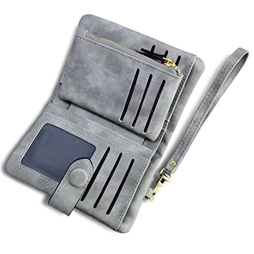Image of AOXONEL Women's Small Bifold Leather Wallet RFID Blocking Ladies Wristlet with Card Holder id Window Coin Purse (Grey)
