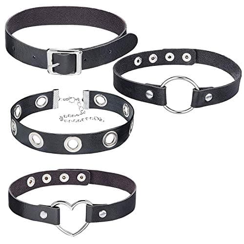 Image of OLaiXin 4 PCS Black Leather Choker Neklace O Ring Vintage Gothic Punk Choker Fancy Dress Rock Choker PU Leather Choker Collar For Women Men Accessory