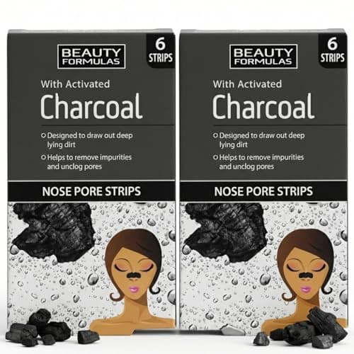 Image of Beauty Formulas Charcoal Nose Pore Strips 12 Count - Blackhead Remover Strips for Deep Cleansing - Pore Strips for Nose - Unclogs Pores (2 Packs of 6 Strips)
