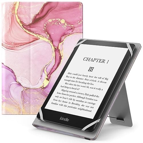 Image of MoKo Universal Case for 6",7" eReaders Fire Kindle/Kobo/Voyaga/Lenovo/Sony E-Book, Folio Shell Cover, Lightweight PU Leather Case with Hand Strap/Kickstand, Light Pink Gold Marbl