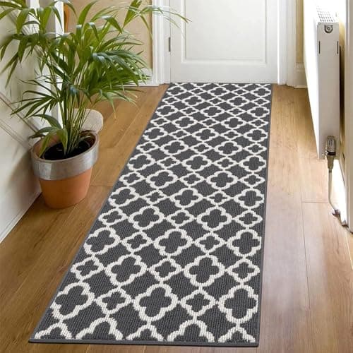 Image of SHACOS Dark Grey Hallway Runner Rug Non Slip 50x150cm Hall Runner Washable Narrow Rugs Carpet Runners for Hallway Kitchen Entryway Laundry Room