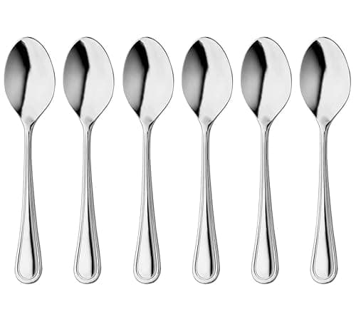 Image of Stainless Steel Sliver Tea Spoons for Coffee & Dessert, Home, Kitchen, Restaurant, Picnic Party, Camping Small Spoons Cutlery Set, Dishwasher Safe (Windsor Line, 6 Pieces)
