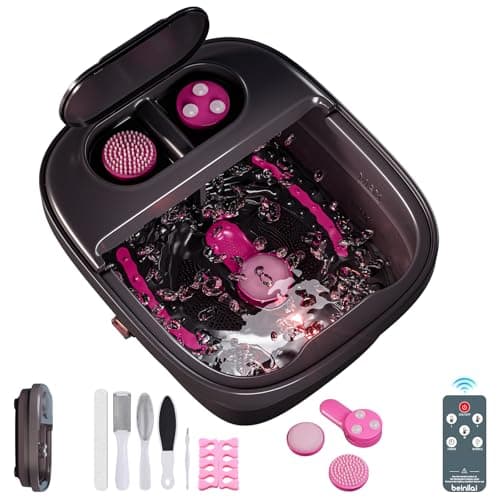 Image of Beinilai Collapsible Foot Spa Massager with Heater,Remote Control,Temp Control,3 Pedicure Attachments,Pedicure Foot Bath with Bubble and Handle for Relive Stress