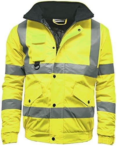 Image of Golomak® Hi Vis Viz Bomber Jacket High Visibility Workwear Safety Security Hooded Padded Waterproof Taped Seams Work Wear Coat Top (Yellow, Medium)