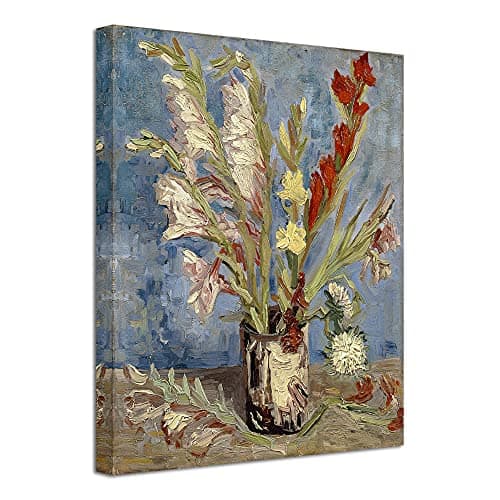 Image of Wieco Art Vase with Gladioli and China Asters by Van Gogh Famous Oil Paintings Reproduction Modern Floral Giclee Canvas Prints Artwork Abstract Flowers Pictures on Canvas Wall Art for Home Decorations