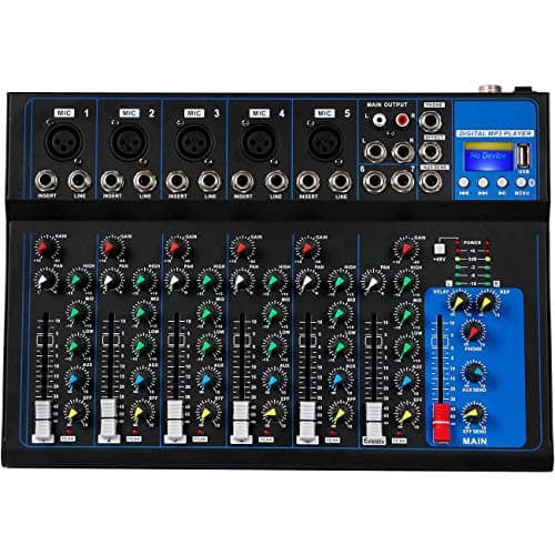 Image of Depusheng HT7 Bluetooth Portable Audio Mixer w/USB DJ Sound Mixing Console MP3 Jack 48V Power for Computer Recording, 7-Channel Bands Mixing Boards For Studio Recording