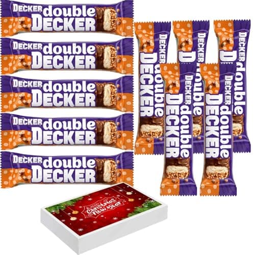 Image of Double Decker Chocolate Bar 10 x 54.5g With Chriistmas Gift Box - Milk Chocolate With Smooth, Chewy Nougat and Crisp Bar