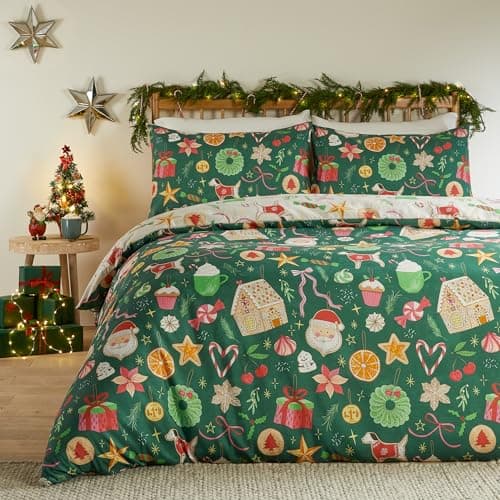 Image of furn. Duvet Day Festive Treats Duvet Cover Set – Reversible Soft Christmas Bedding (Emerald - Single)