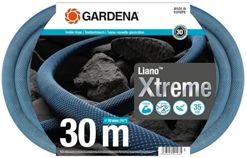 Image of Gardena Liano Xtreme 3/4 inch, 30m set: Extremely robust textile garden hose, for indoor water taps, with PVC inner tube, lightweight, weather-resistant (18484-20)