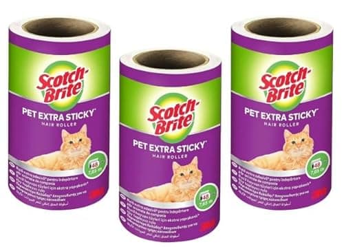 Image of Scotch-Brite Pet Extra Sticky Hair Roller Refill, 3 Rolls x 48 Easy Tear Sheets (144 Sheets in Total) - Designed for Pet Hair, Safe on Fabrics, White
