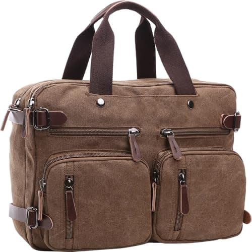 Image of WTiger Canvas Laptop Briefcase Convertible Backpack Messenger Shoulder bag Handbag Multi-functional Travel Rucksack Fits 17.3 Inch Laptop for Men Women