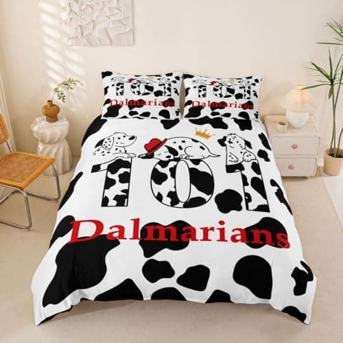 Image of Kids Cute Dog Duvet Cover Set Cartoon Puppy Dalmatian Animal Bedding Set Single Size For Boys Girls Children Bedroom Decor Ultra Soft Black White Pet Little Dog Paws Comforter Cover Reversible Lovely