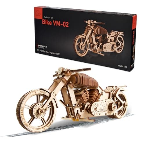 Image of Ugears Bike VM-02 3D Puzzle - 3D Wooden Puzzles for Adults - Motorcycle with Rubber Band Motor - Mechanical Wooden Model Kits for Adults to Build - DIY Building Set Gift for Christmas