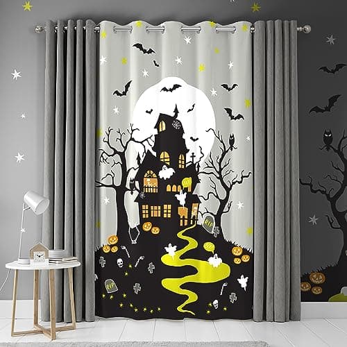 Image of Bedlam - Glow in the Dark Eyelet Single Panel Curtain - Halloween Haunted House - 54'' Width x 84'' Drop (138 x 214cm) in Grey, Gray (HHUGY548461TU)
