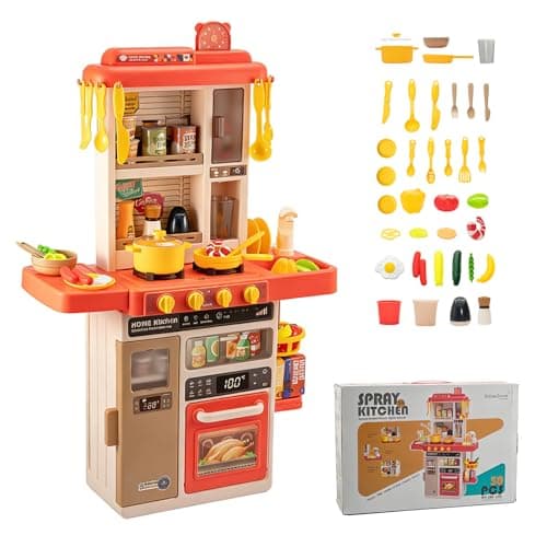 Image of Classic Toys Wooden Pretend Play Kitchen for Kids 3Y+, Pink with Electric Cooking Plate Accessories, Educational Role Play Toys (Pink)