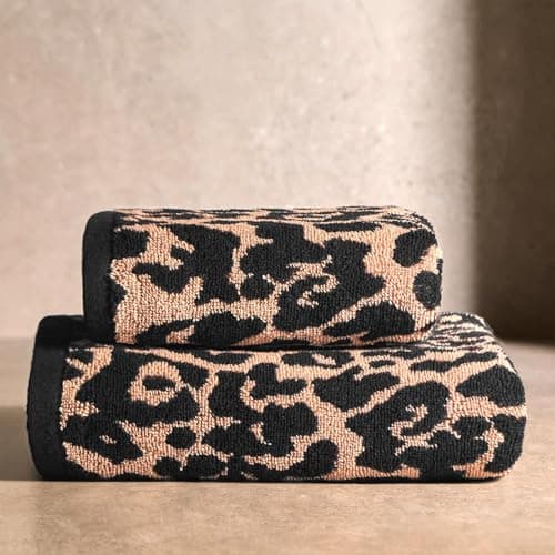 Image of OHS 2 Pack Hand Towels For Bathroom, Ultra Soft 100% Cotton High Absorbent Fade Resistant Jacquard Leopard Print Hand Towels For Household Essentials, Natural-50x80cm