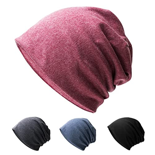 Image of Hurinan Unisex Slouch Beanie Hat Jersey Beanie Skull Cap Classic Baggy Hat Lightweight and Soft Knitted Cotton Hat Headwear for Men Women (Rose red)