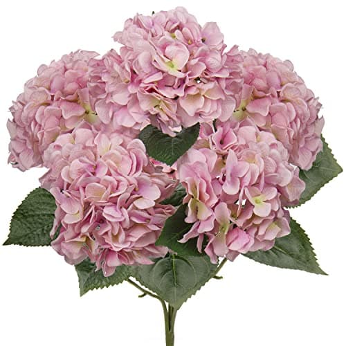 Image of Hollyone Pink Hydrangeas Bunch Artificial Flowers, Large Fake Hydrangeas Bouquet Faux Silk Flowers for Home Decor, Flower Arrangement, Wedding, Flower Bouquets, Living Room, Centerpiece Decorations