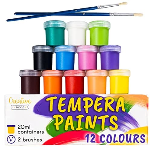 Image of Creative Deco Tempera Paint Set Poster Paint for Kids | 20 ml x 12 Pots | Children Toddlers Washable Paints | Basic Vibrant Pigmented Art Colours | Safe & Non-Toxic | Extra Coverage & Matte Finish