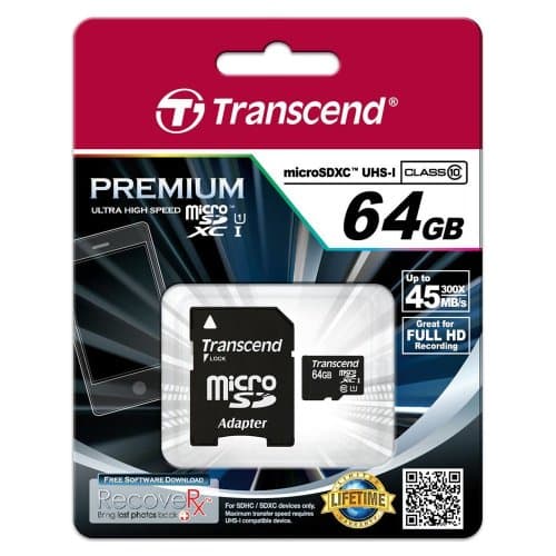 Image of Transcend 64GB microSDXC/SDHC Class 10 UHS-I 600X (Ultimate) Memory Card with Adapter