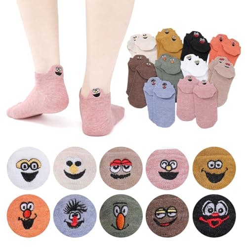 Image of Zuimei 10 Pairs Trainer Socks for Women, Funny Cartoon Ankle Socks Cute Animals Low Cut Sports Running Socks Breathable Cotton Gifts for Women Men
