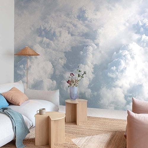 Image of Grandeco ML6001 Non-Woven Mural Wallpaper Sky Clouds Design Blue White Grey
