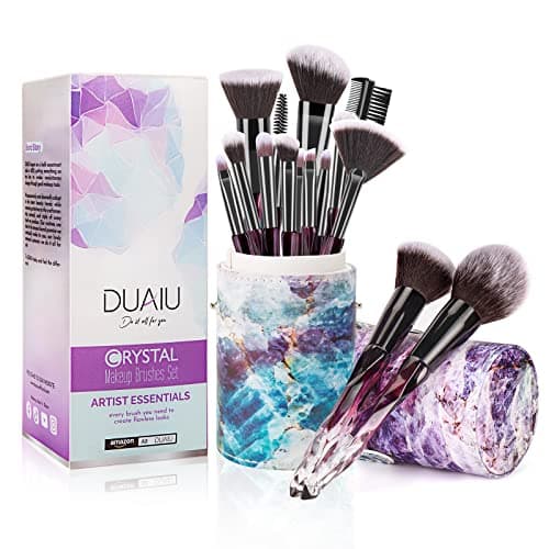 Image of DUAIU Makeup Brushes 15pcs Premium Synthetic Bristles Crystal Handle Set Kabuki Foundation Brush Face Lip Eye Makeup Brush Sets Professional with Starry Gift Box(Purple)